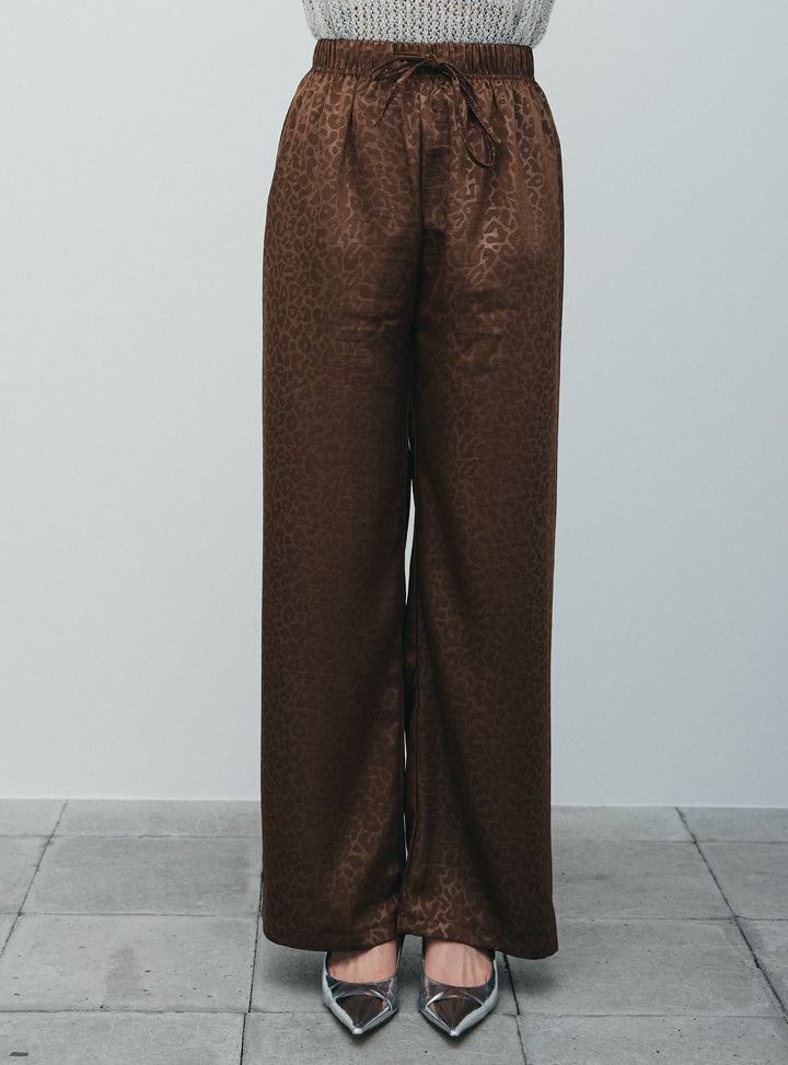 [予約/SET]アシンメトリーミニワッフルPO+フェイクサテンレオパードワイドパンツ(2set)