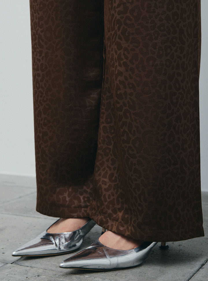 [予約]フェイクサテンレオパードワイドパンツ