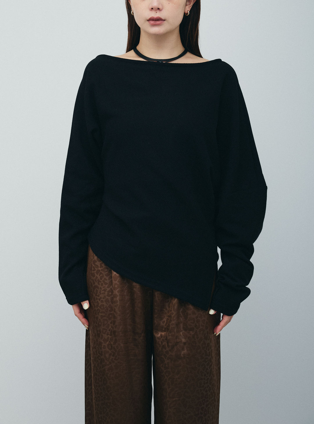 [予約/SET]アシンメトリーミニワッフルPO+フェイクサテンレオパードワイドパンツ(2set)