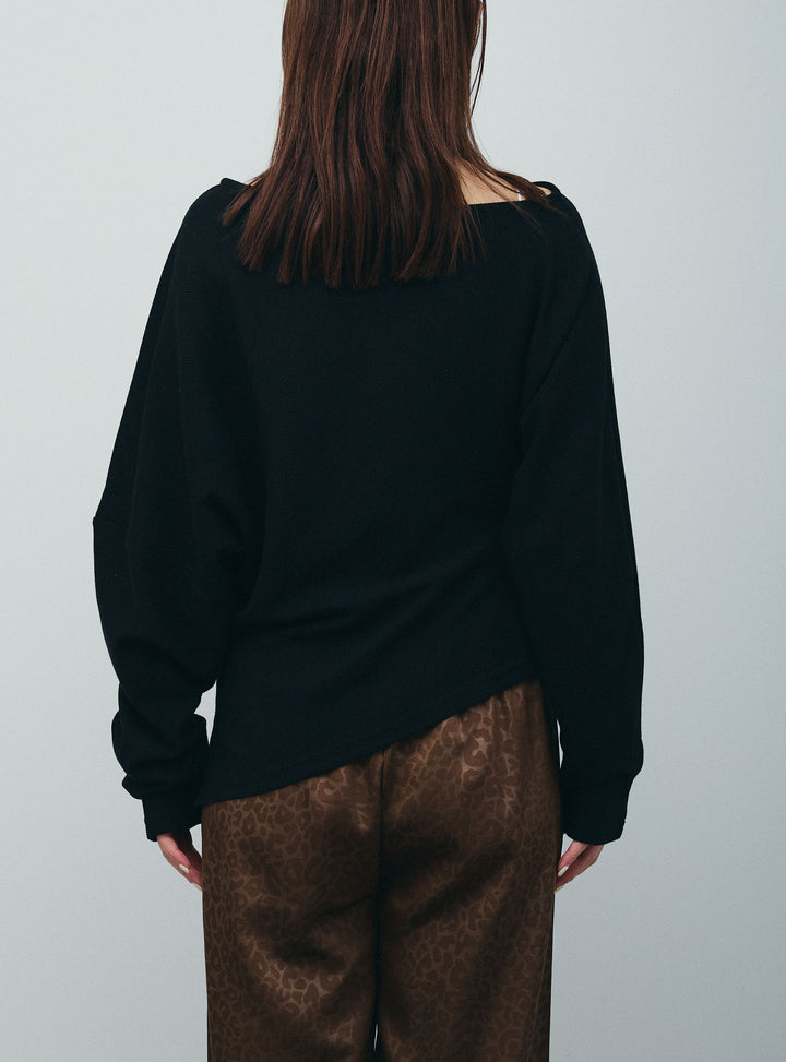 [予約/SET]アシンメトリーミニワッフルPO+フェイクサテンレオパードワイドパンツ(2set)