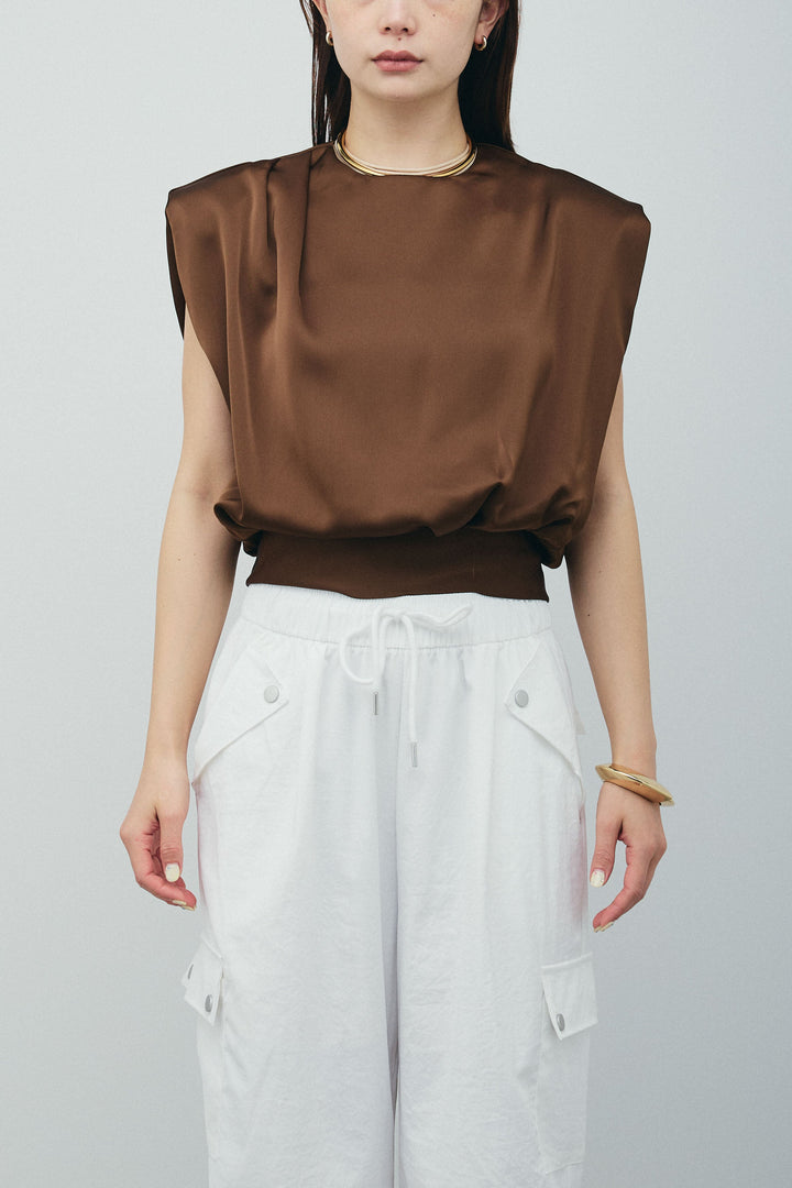 [予約]アシンメトリードレープサテンブラウス