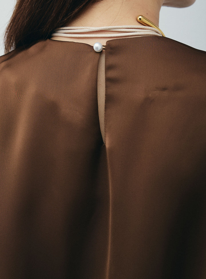 [予約/SET]アシンメトリードレープサテンブラウス+リネン混2WAYサイドラインパンツ(2set)