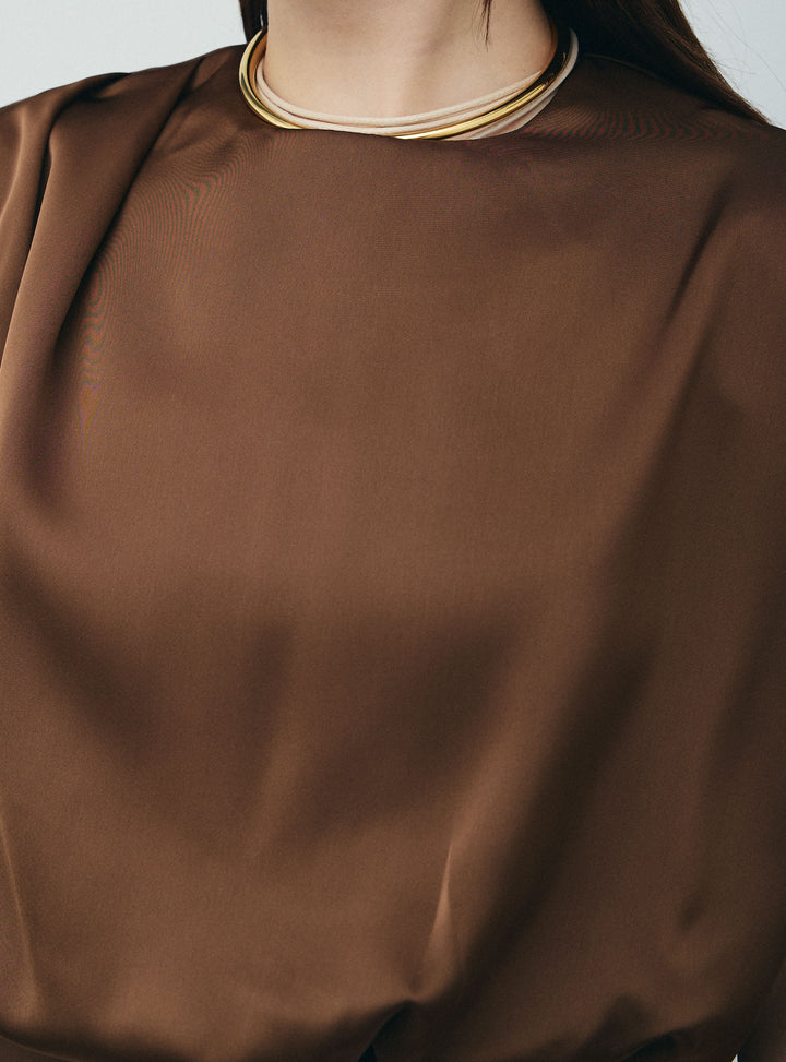 [予約/SET]アシンメトリードレープサテンブラウス+カーゴパンツ(2set)