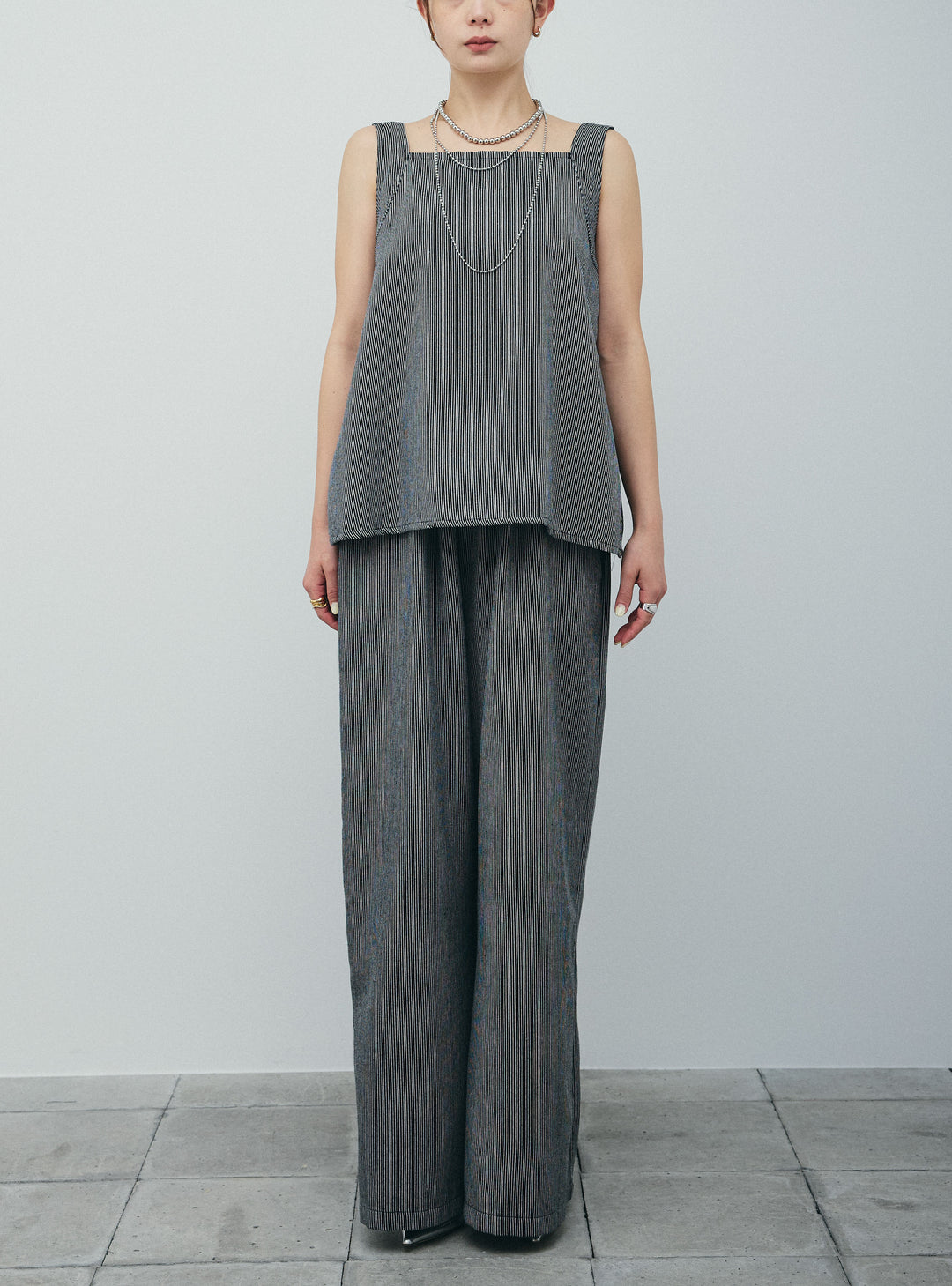 [予約]スクエアネックストライプセットアップ