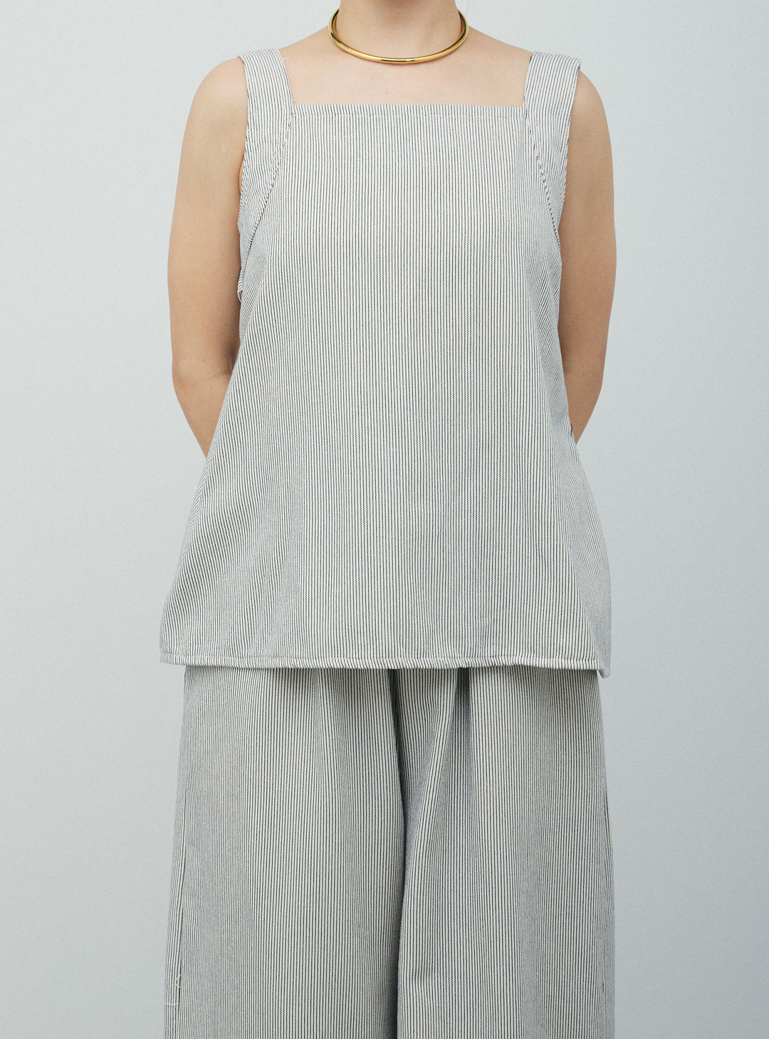 [予約]スクエアネックストライプセットアップ