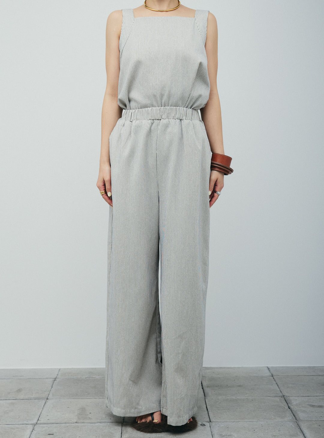 [予約]スクエアネックストライプセットアップ