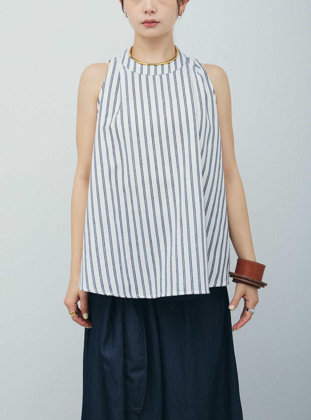 [予約/SET]ダブルストライプホルターブラウス+サイドラップワイドパンツ(2set)