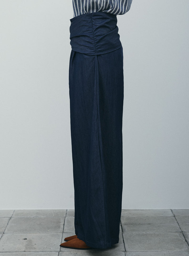 [予約/SET]ダブルストライプホルターブラウス+サイドラップワイドパンツ(2set)