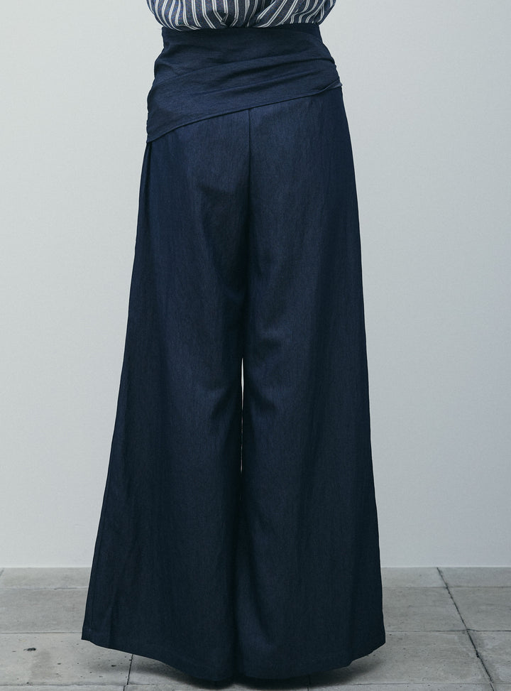 [予約/SET]ダブルストライプホルターブラウス+サイドラップワイドパンツ(2set)