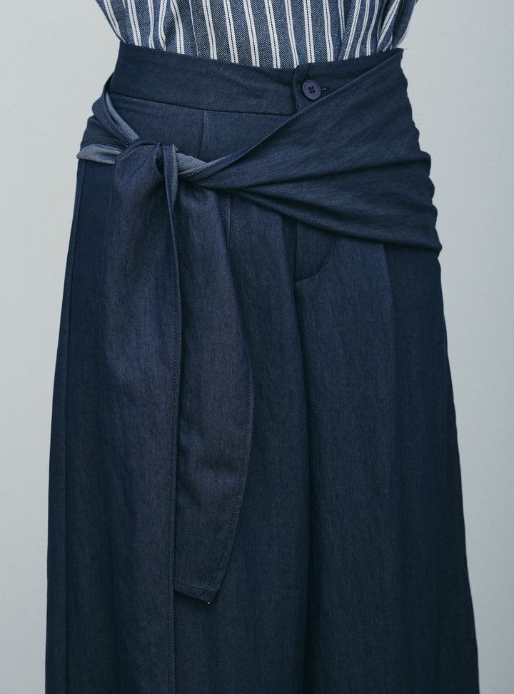 [予約/SET]ダブルストライプホルターブラウス+サイドラップワイドパンツ(2set)