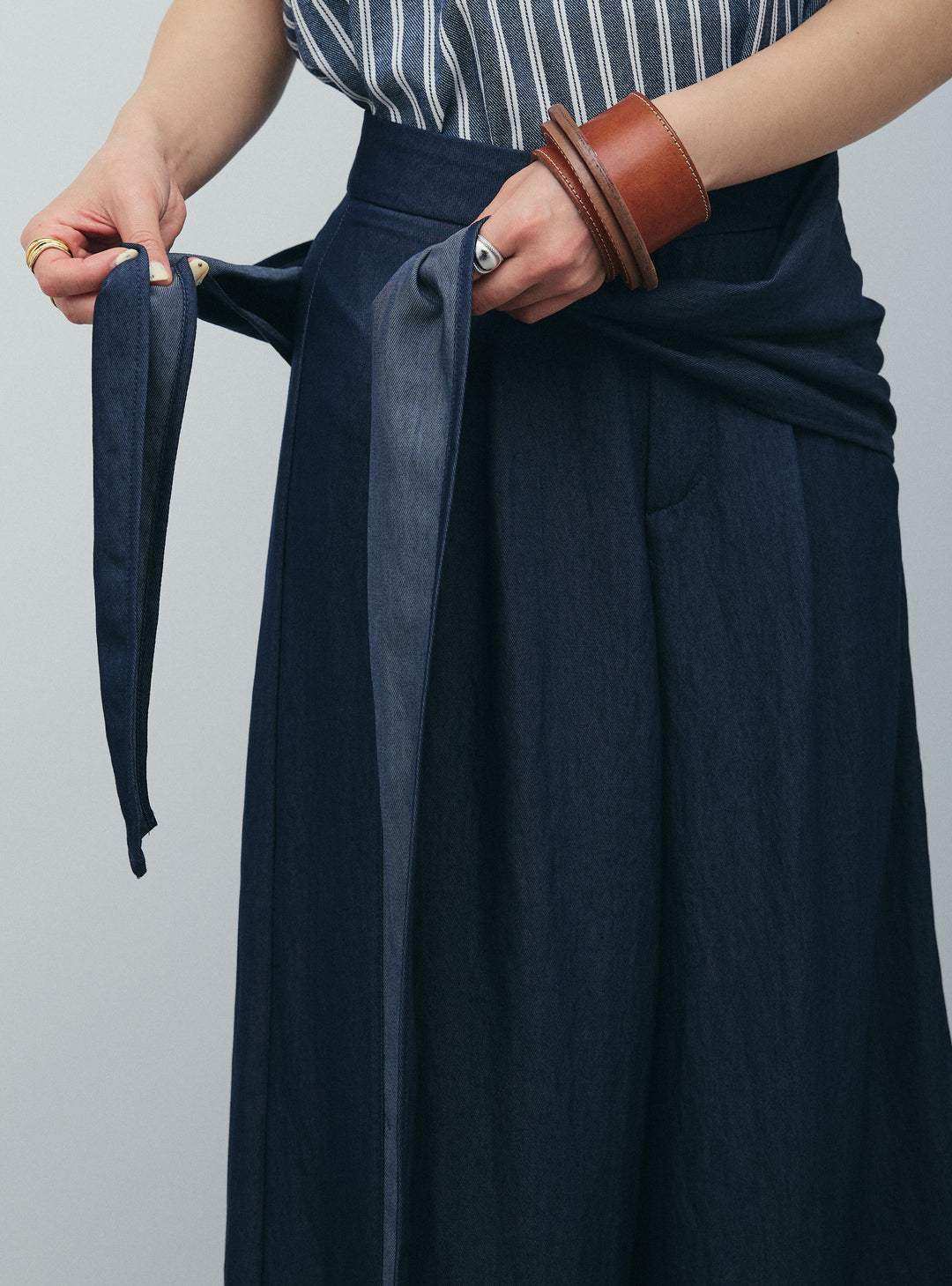 [予約/SET]ダブルストライプホルターブラウス+サイドラップワイドパンツ(2set)