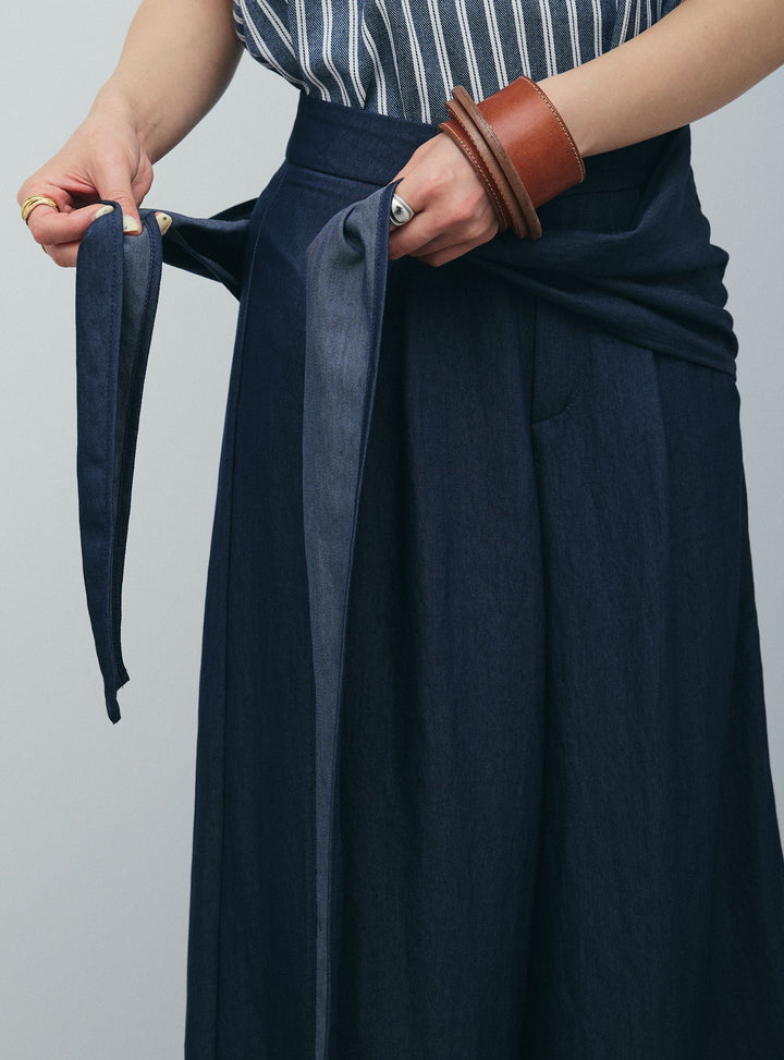 [予約/SET]ダブルストライプホルターブラウス+サイドラップワイドパンツ(2set)