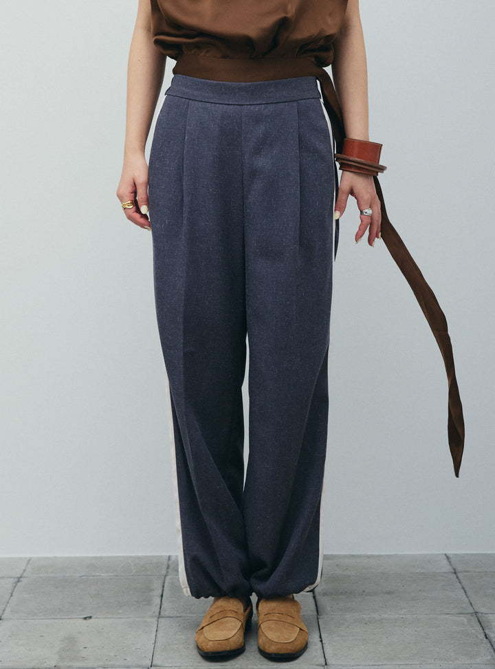 [予約/SET]アシンメトリードレープサテンブラウス+リネン混2WAYサイドラインパンツ(2set)