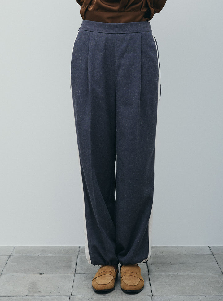 [予約/SET]アシンメトリードレープサテンブラウス+リネン混2WAYサイドラインパンツ(2set)