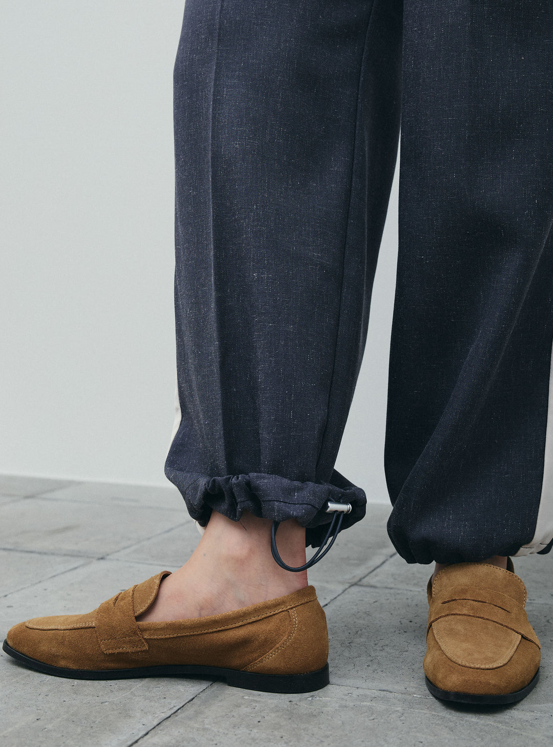 [予約/SET]アシンメトリードレープサテンブラウス+リネン混2WAYサイドラインパンツ(2set)