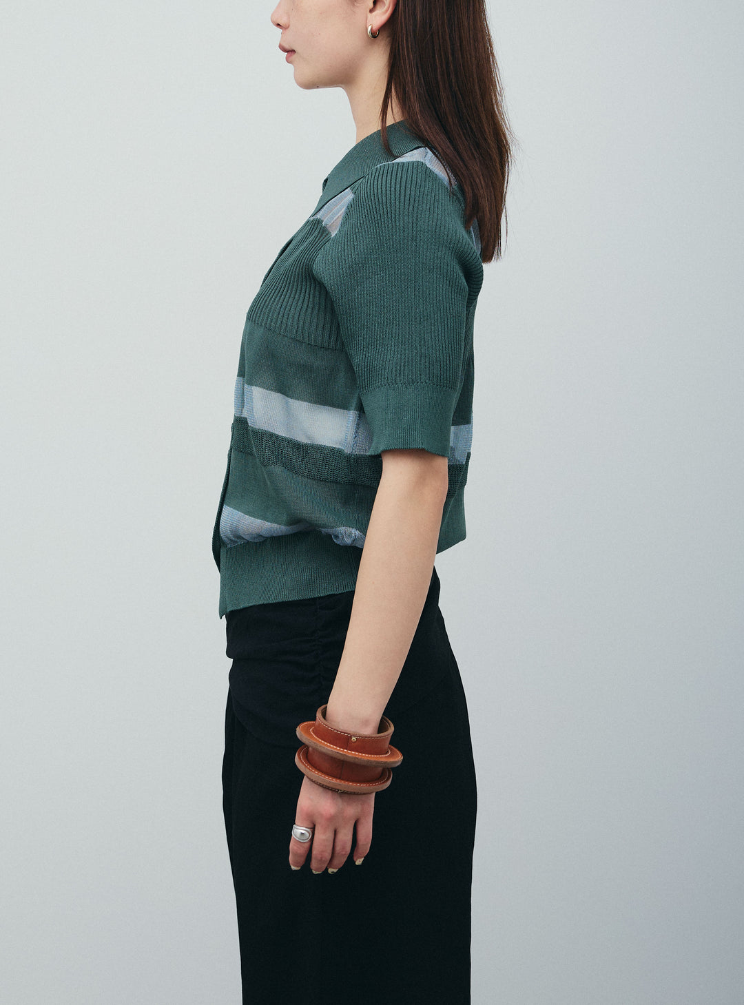 [予約/SET]シアーミックス編みニットポロ+剣先三角シルクニットタイ+サイドラップワイドパンツ(3set)