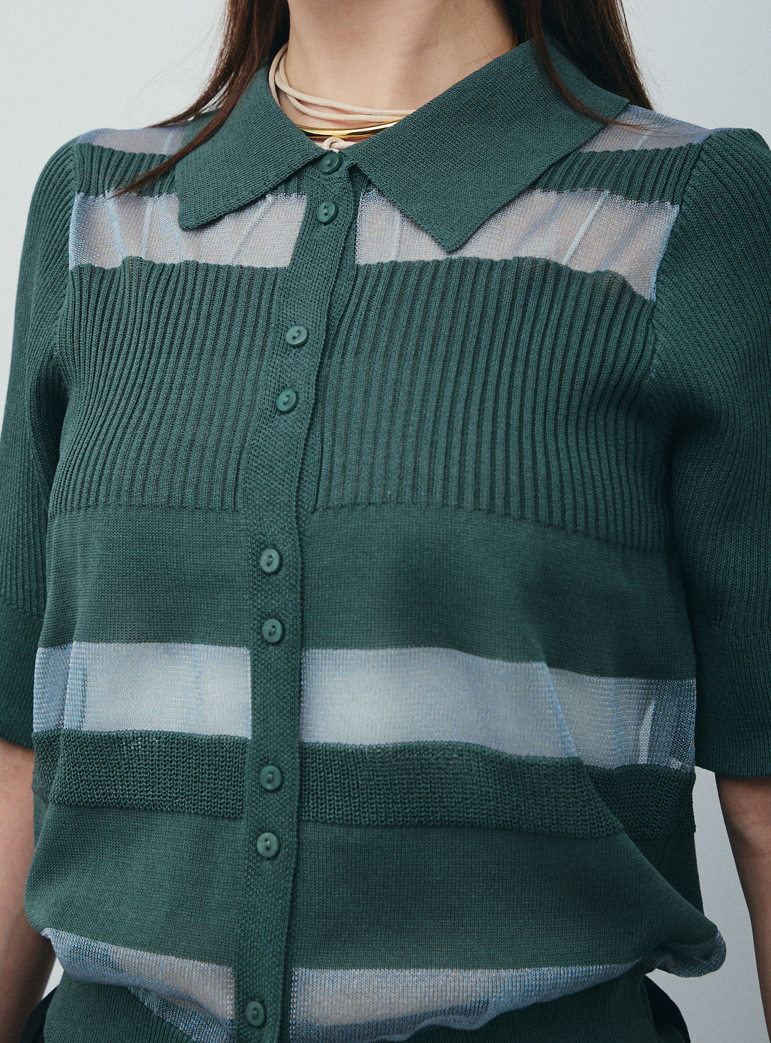 [予約/SET]シアーミックス編みニットポロ+剣先三角シルクニットタイ(2set)