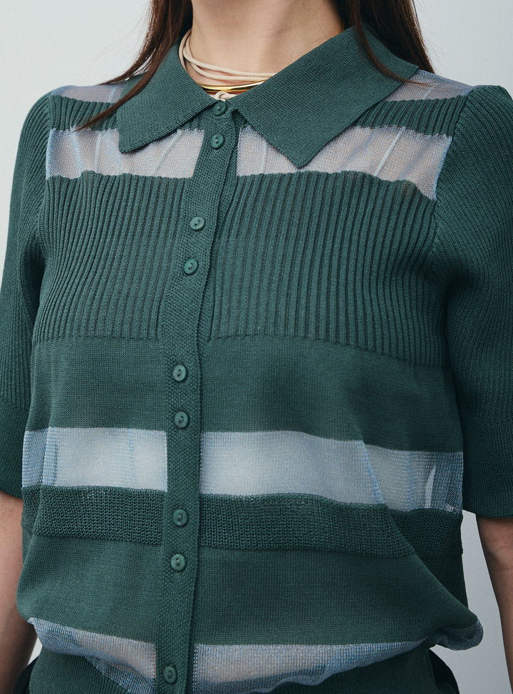 [予約/SET]シアーミックス編みニットポロ+剣先三角シルクニットタイ(2set)