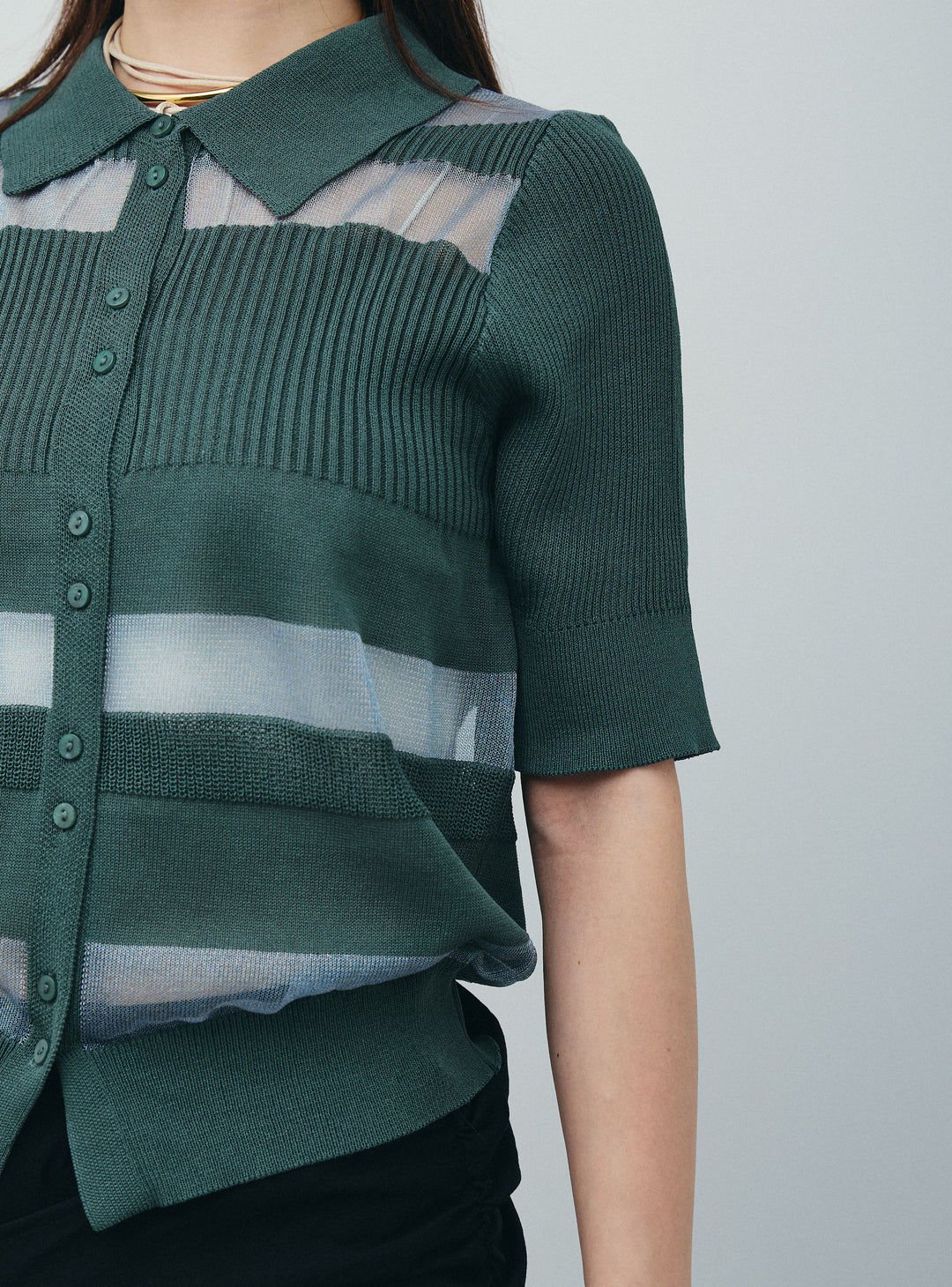 [予約/SET]シアーミックス編みニットポロ+剣先三角シルクニットタイ(2set)