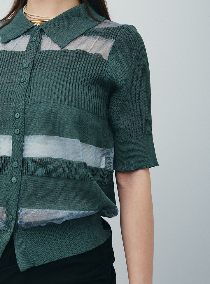 [予約/SET]シアーミックス編みニットポロ+剣先三角シルクニットタイ(2set)