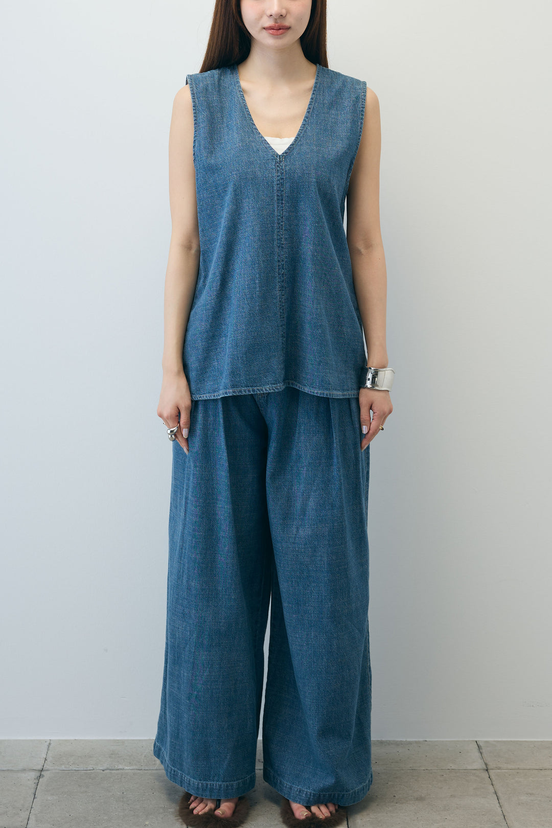 [予約]Vネックデニムセットアップ