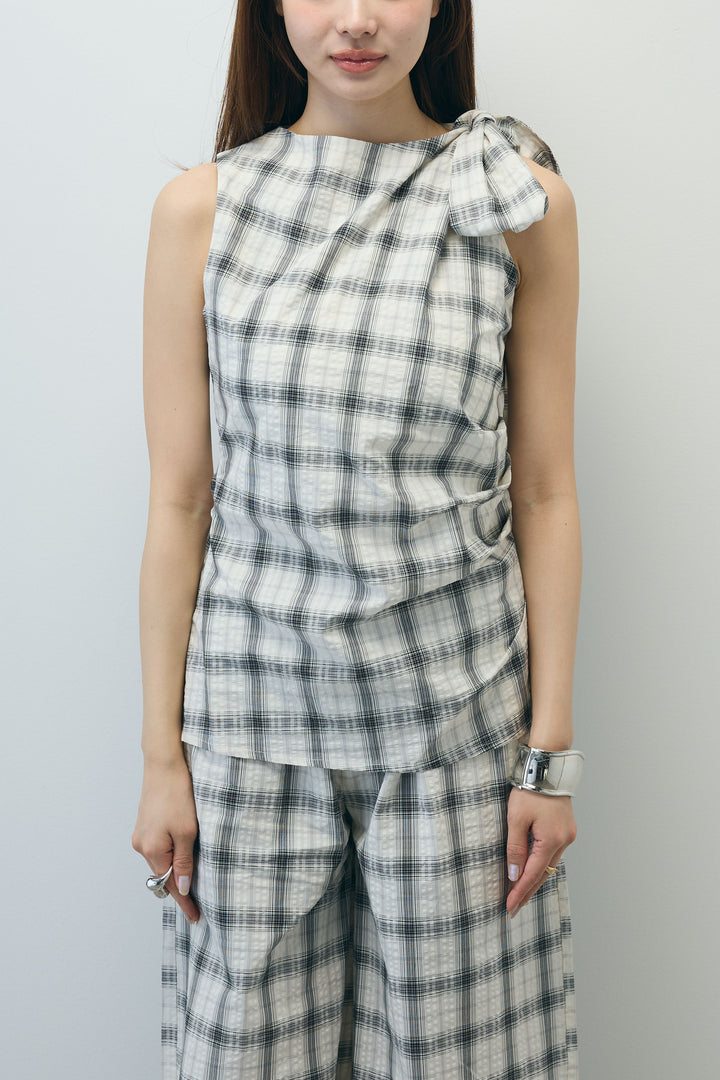 アシンメトリー肩リボンセットアップ