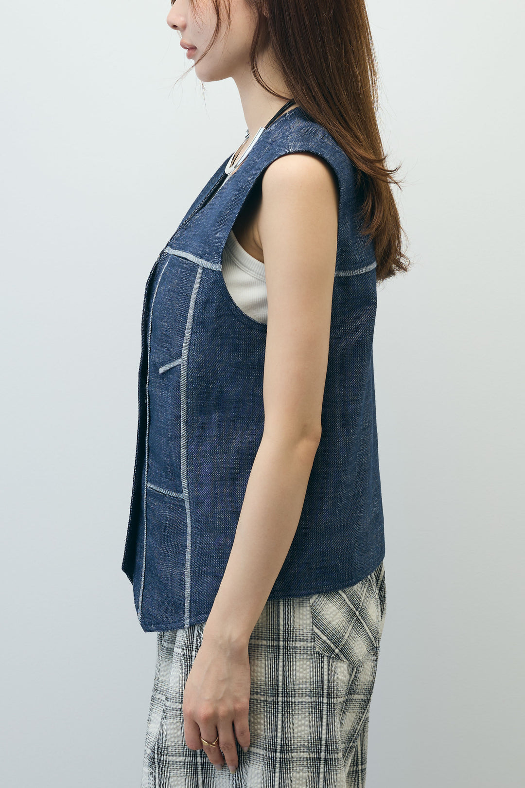 [予約/SET]デニムジレ+カップ付きホルターネックタンク(2set)