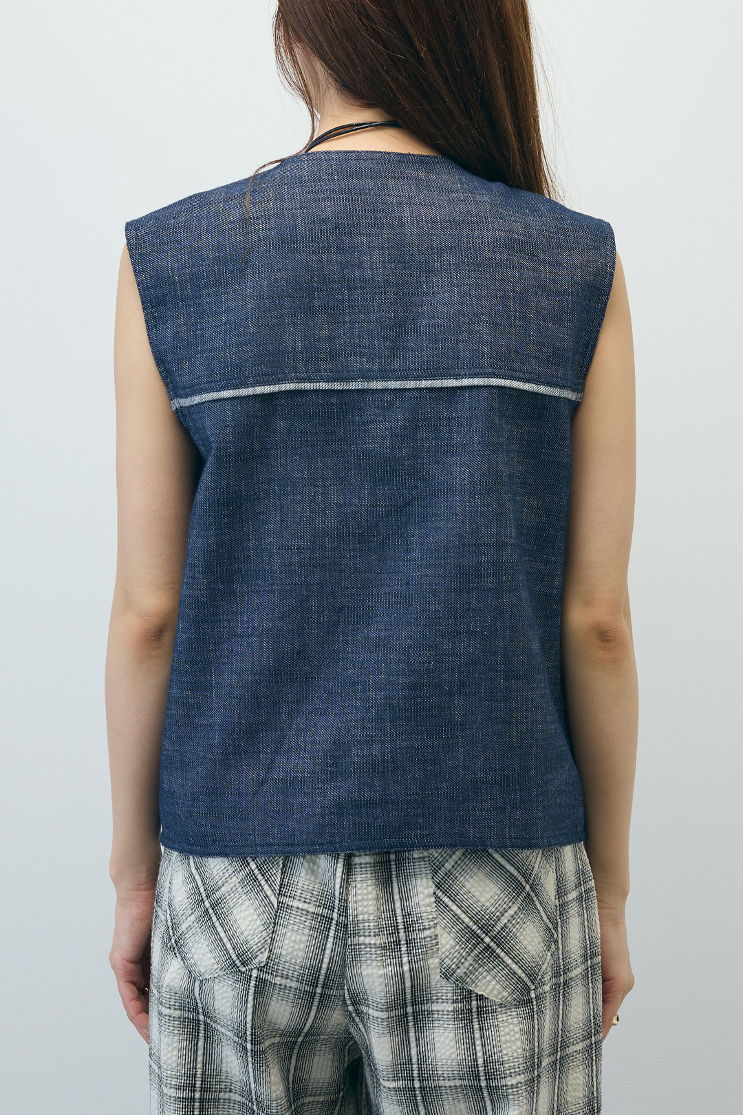 [予約/SET]デニムジレ+チェックワイドパンツ(2set)