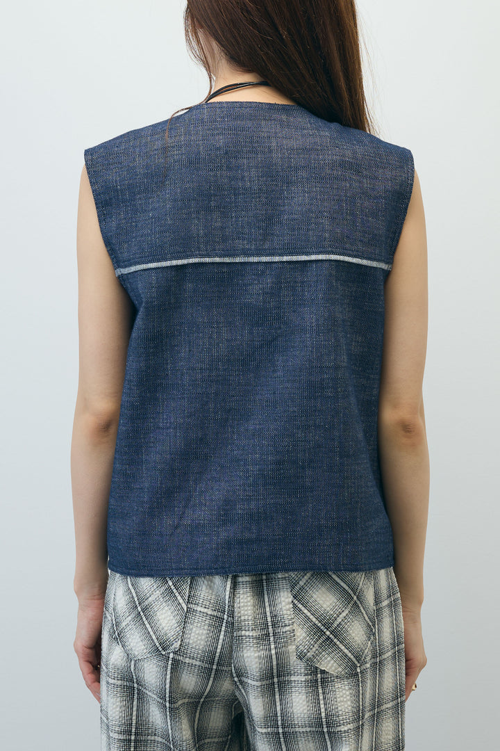 [予約/SET]デニムジレ+チェックワイドパンツ(2set)