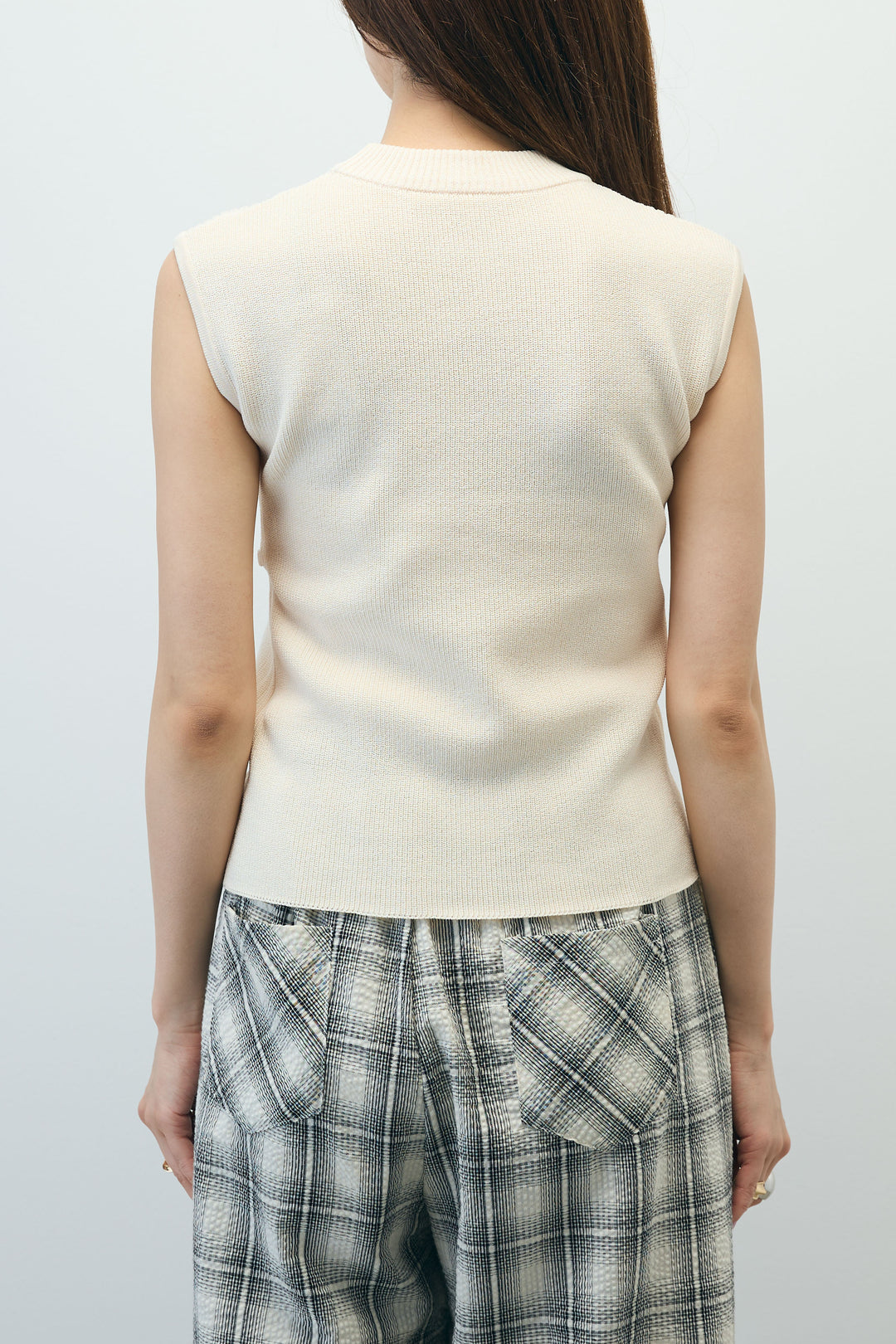 [予約/SET]ビスチェ見えノースリーブニット+チェックワイドパンツ(2set)