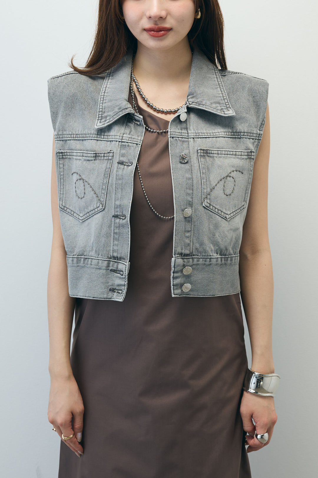 [予約/SET]コンパクトデニムジャケット+ワンショルダーロングワンピース(2set)