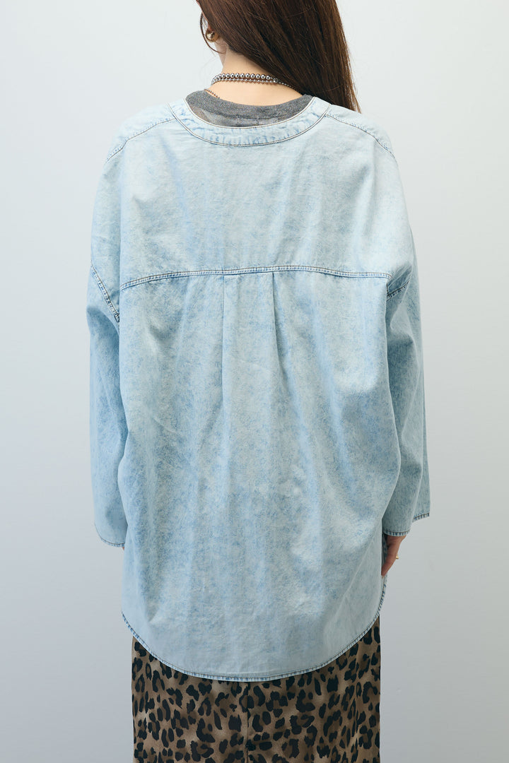 [予約/SET]デニムライクシャツ+シアーノースリーブニット+レオパードシアースカート(3set)