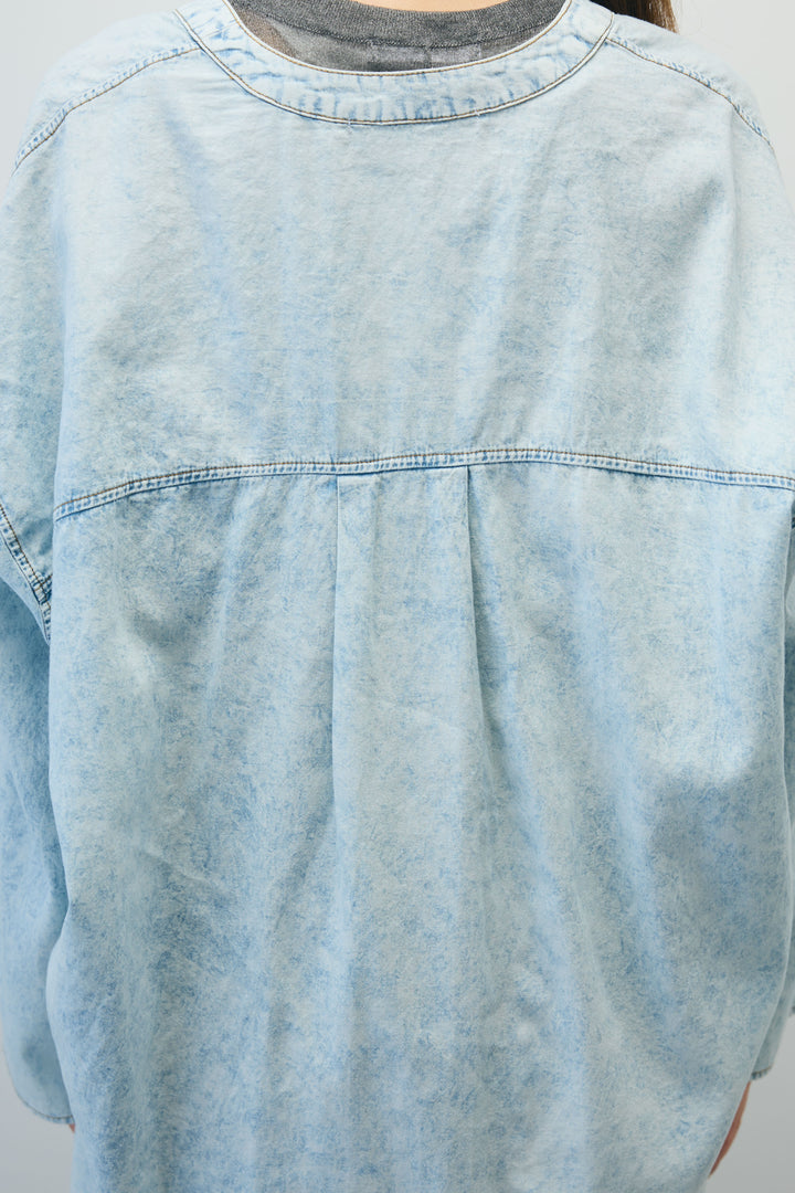 [予約/SET]デニムライクシャツ+シアーノースリーブニット+レオパードシアースカート(3set)