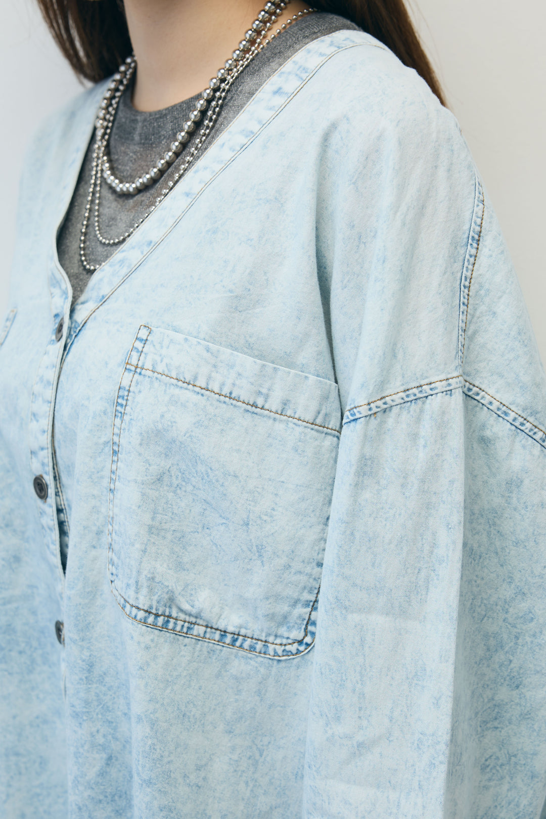 [予約/SET]バックオープンフォトT+サイドラインサテンパンツ+デニムライクシャツ(3set)