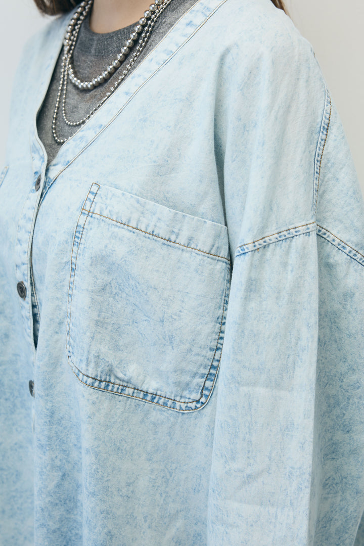 [予約/SET]バックオープンフォトT+サイドラインサテンパンツ+デニムライクシャツ(3set)