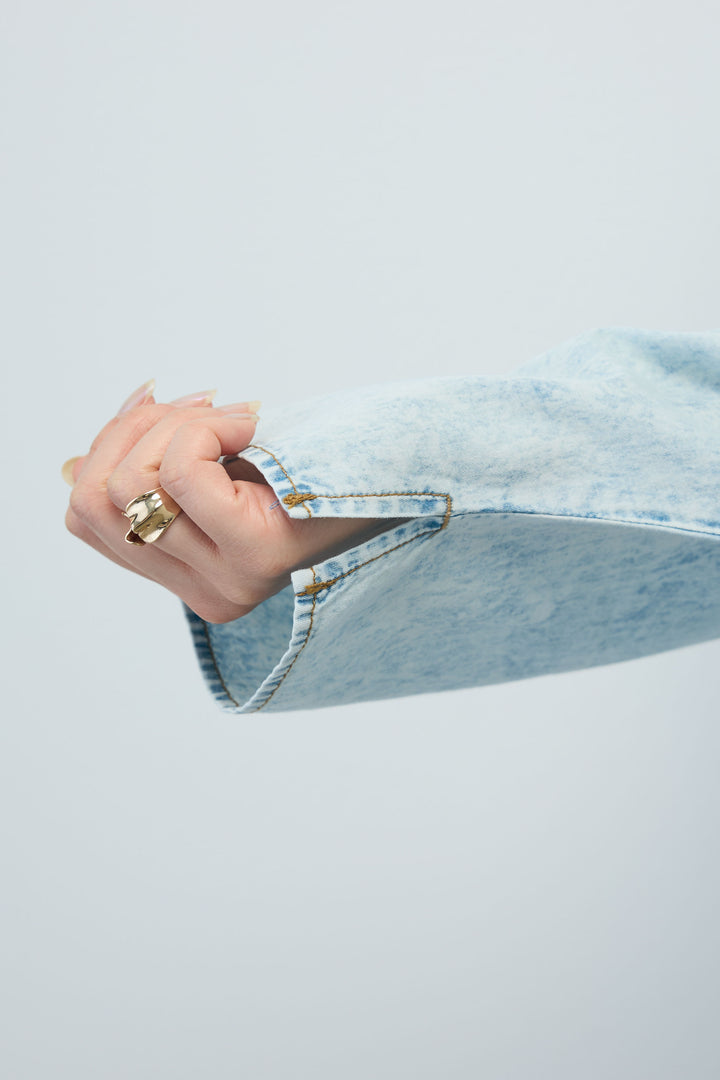 [予約/SET]デニムライクシャツ+シアーノースリーブニット(2set)