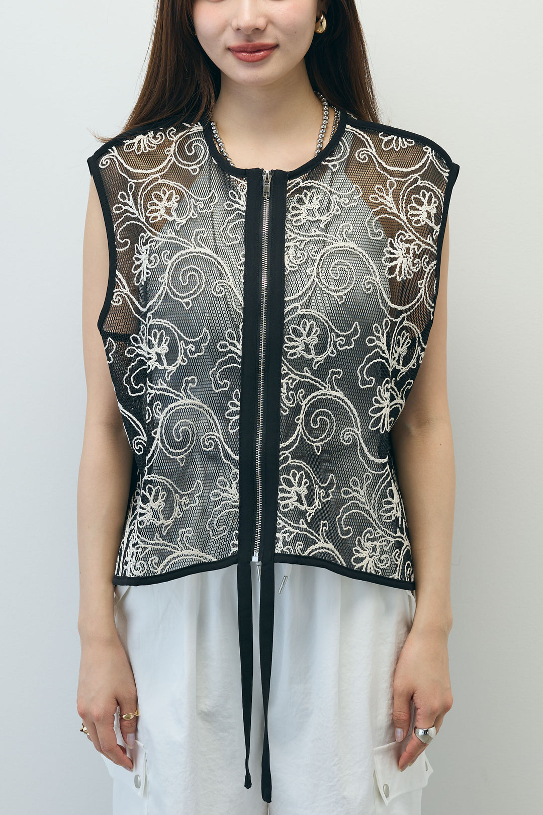 [予約/SET]シアーエンブロイダリーZIPトップス+カーゴパンツ(2set)