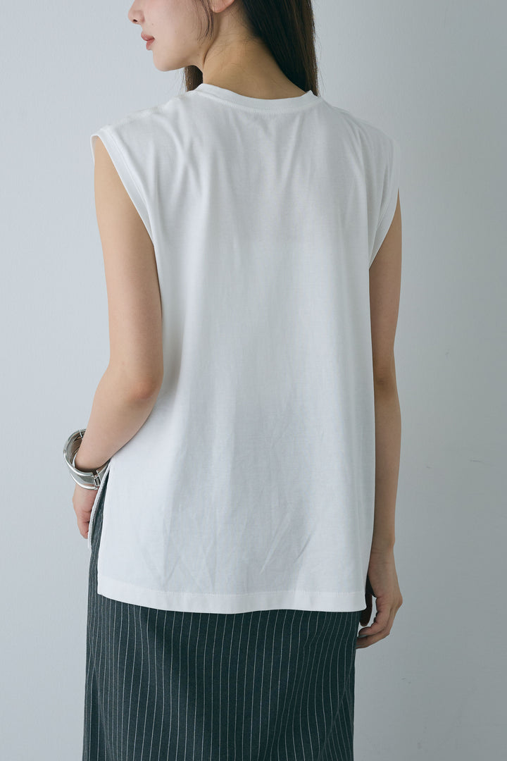 [予約/SET]スタンドネックサテンベスト+コンパクトスムース ミニ箔ロゴプリント+ストライプストレートスカート(3set)