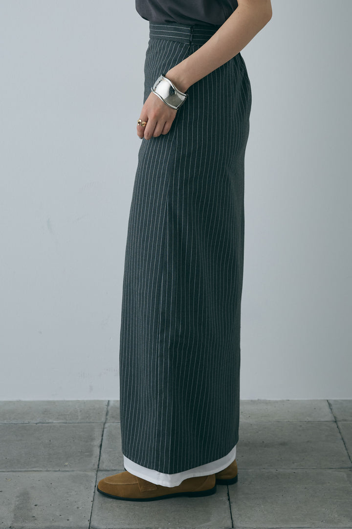 [予約/SET]フロント巻きノースリーブシャツ+ストライプストレートスカート(2set)