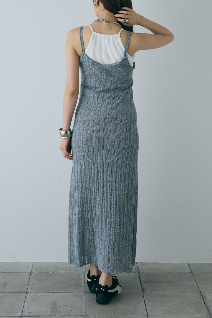 [予約/SET]スタンドネックサテンベスト+すかし編みキャミOP(2set)