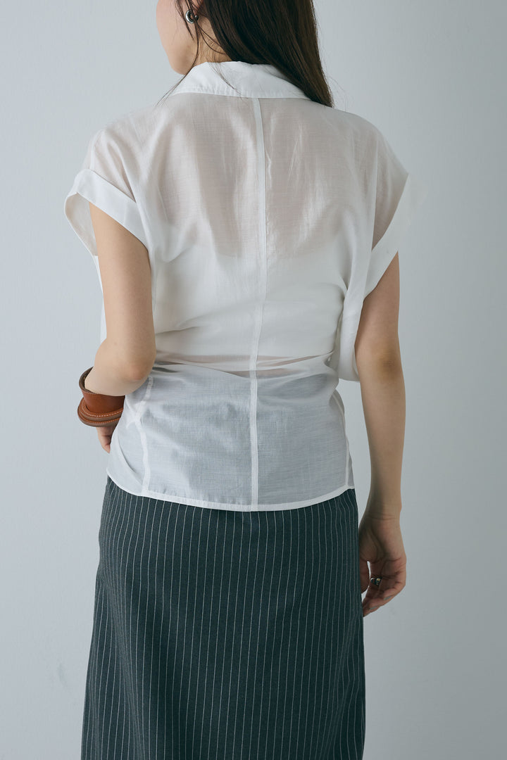 [予約/SET]フロント巻きノースリーブシャツ+ストライプストレートスカート(2set)