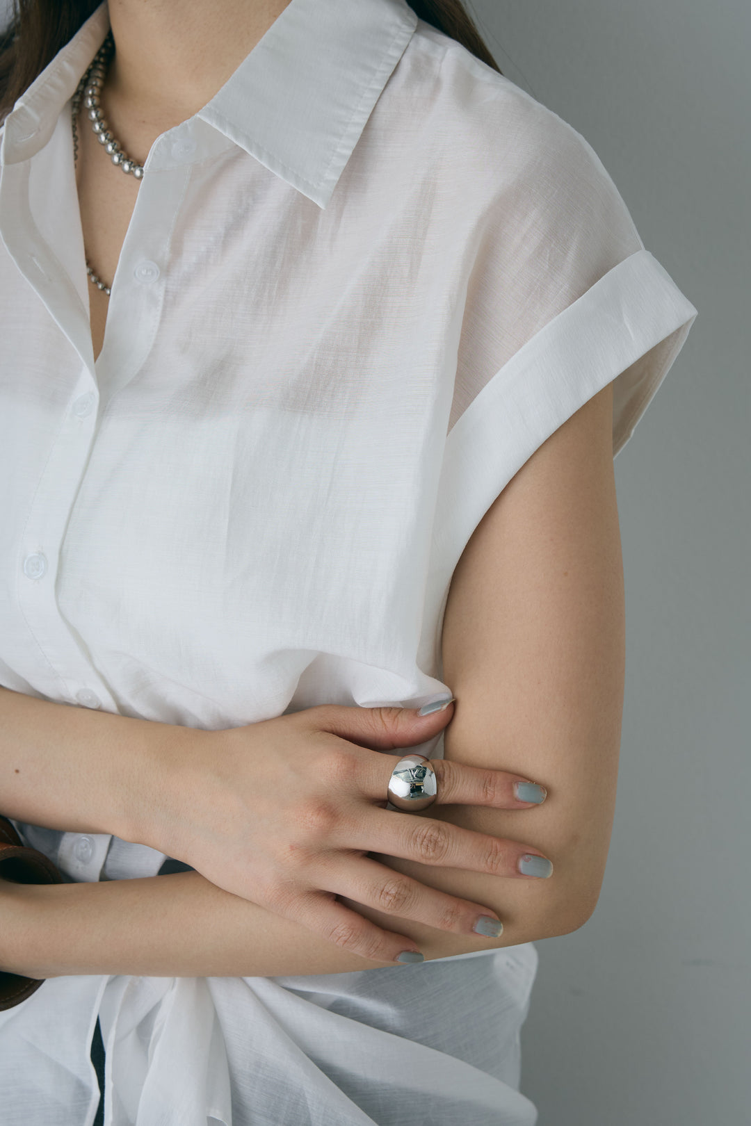 [予約/SET]フロント巻きノースリーブシャツ+ストライプストレートスカート(2set)