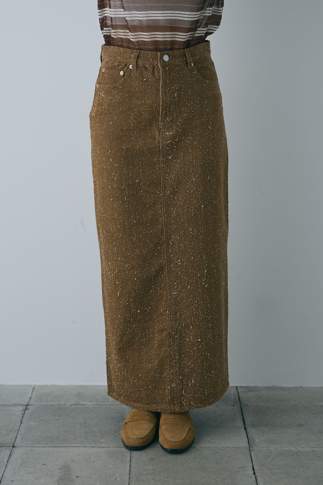 [予約/SET]ランダムボーダーシアーカーデ+ネップツイルストレートスカート(2set)