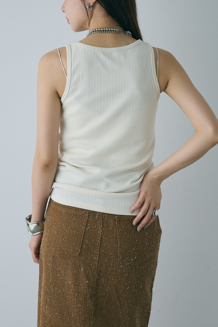 [予約/SET]リブロゴタンク+スカーフ風バックリボンキャミソール+裾ボタン絞りパンツ(3set)