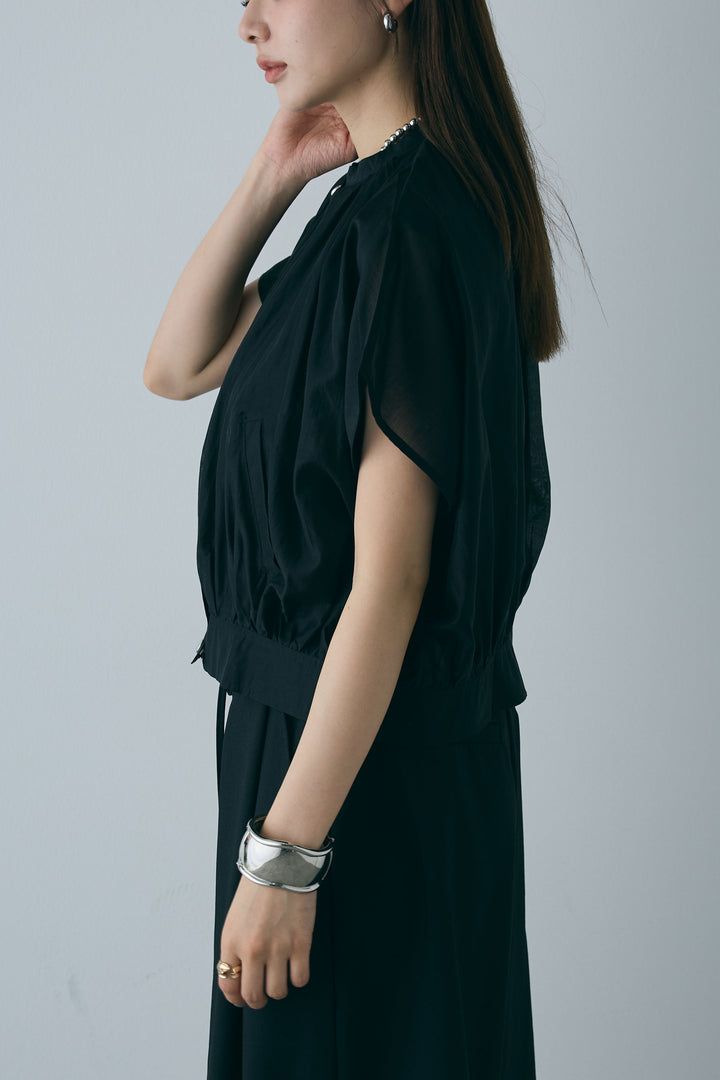 [予約/SET]フレンチスリーブシアーブルゾン+ランダムタック入りワイドパンツ(2set)