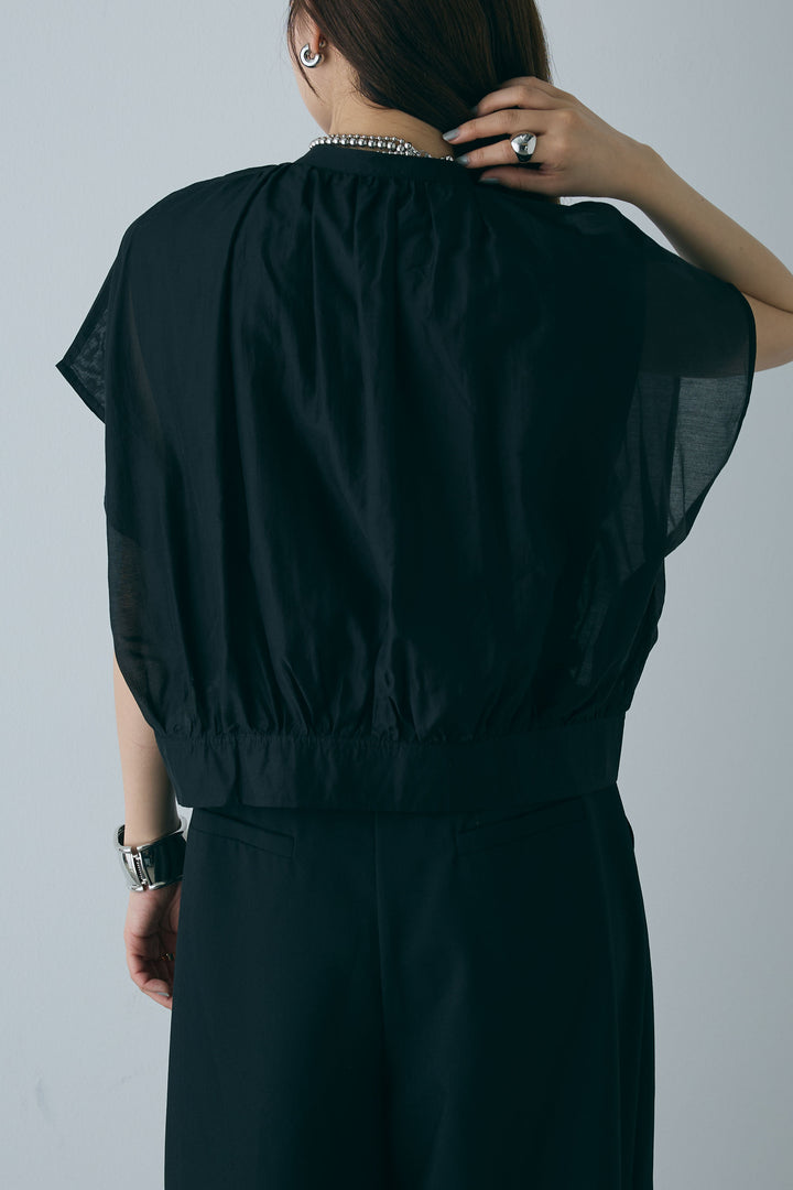 [予約/SET]フレンチスリーブシアーブルゾン+コンパクトスムース ミニ箔ロゴプリント+ランダムタック入りワイドパンツ(3set)