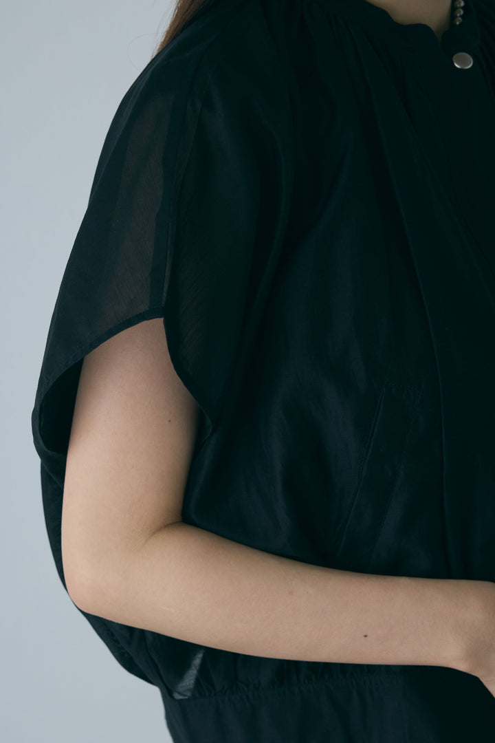 [予約/SET]フレンチスリーブシアーブルゾン+コンパクトスムース ミニ箔ロゴプリント+ランダムタック入りワイドパンツ(3set)