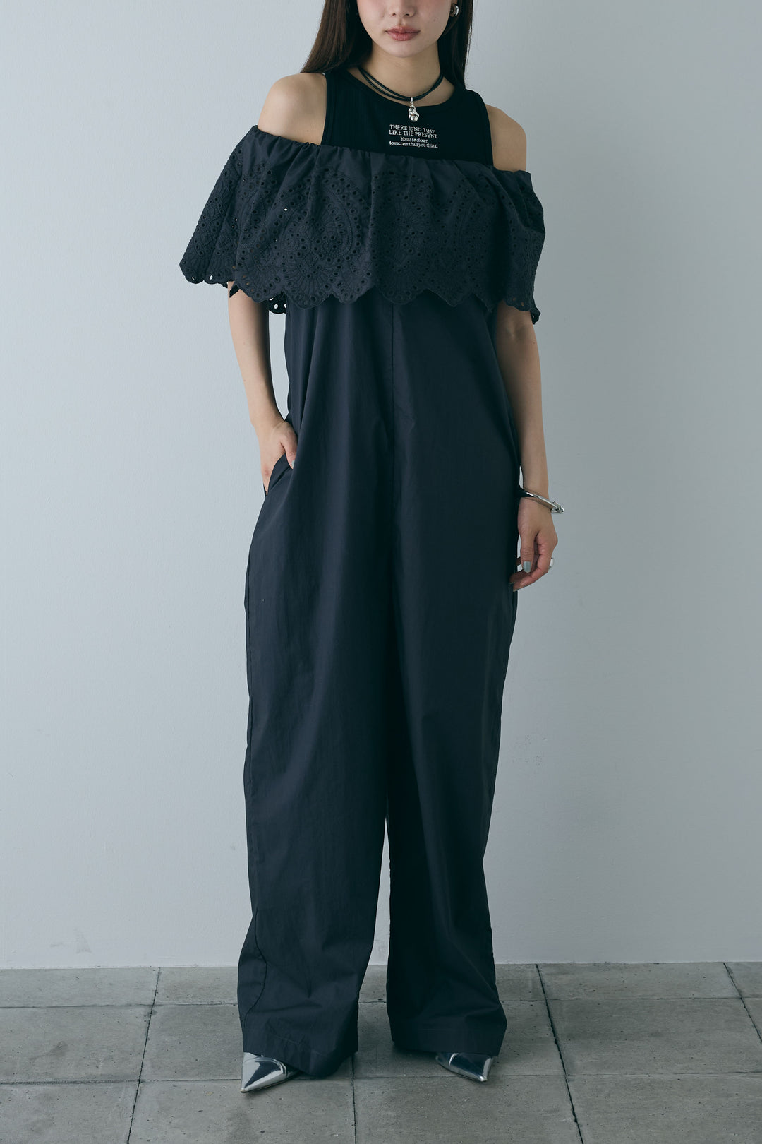 [予約/SET]リブロゴタンク+オフショルレースコンビネゾン(2set)