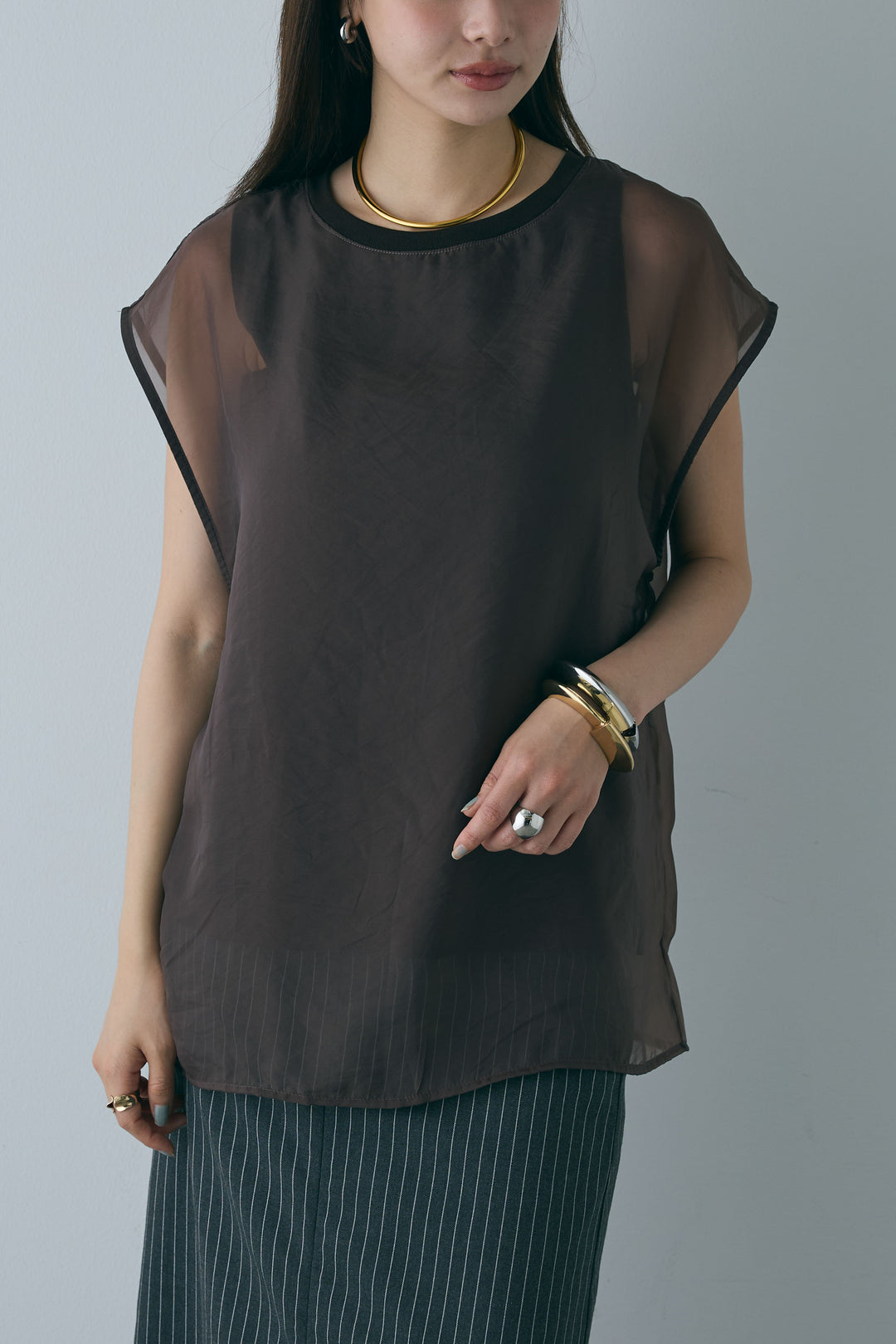 [予約/SET]オーガンジー重ねフレンチスリーブPO+ウエストラップサテンワイドパンツ(2set)