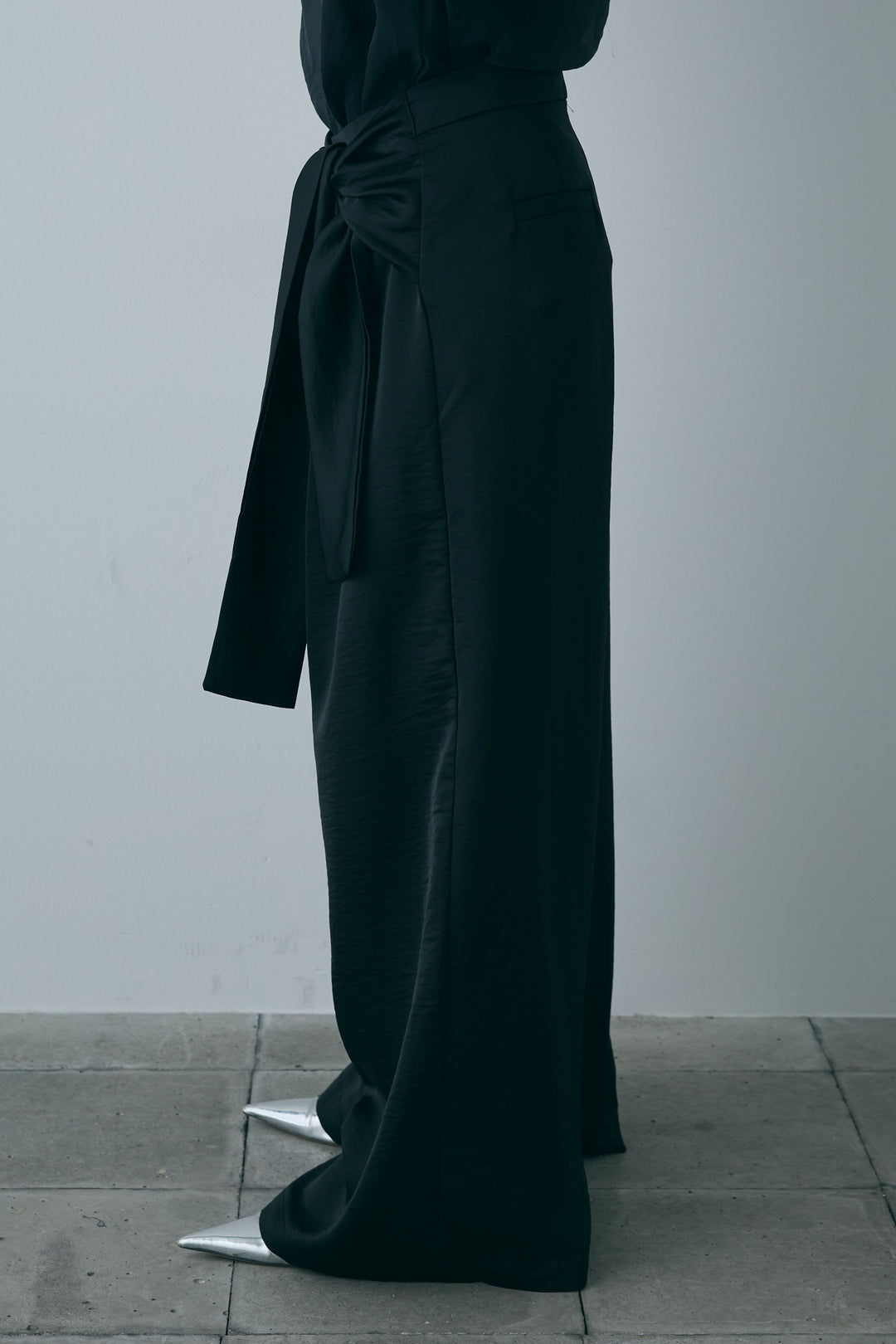 [予約/SET]オーガンジー重ねフレンチスリーブPO+ウエストラップサテンワイドパンツ(2set)